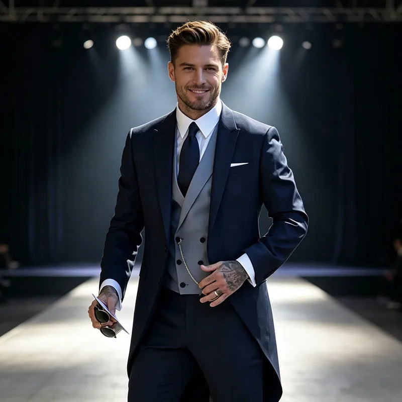 2026 Luxury New European And American Tailcoat Suit Men's Banquet Slim Fit Suit Gentleman's 3 Pieces Jacket Vest Pant Suit