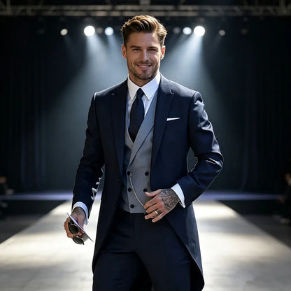 2026 Luxury New European And American Tailcoat Suit Men's Banquet Slim Fit Suit Gentleman's 3 Pieces Jacket Vest Pant Suit