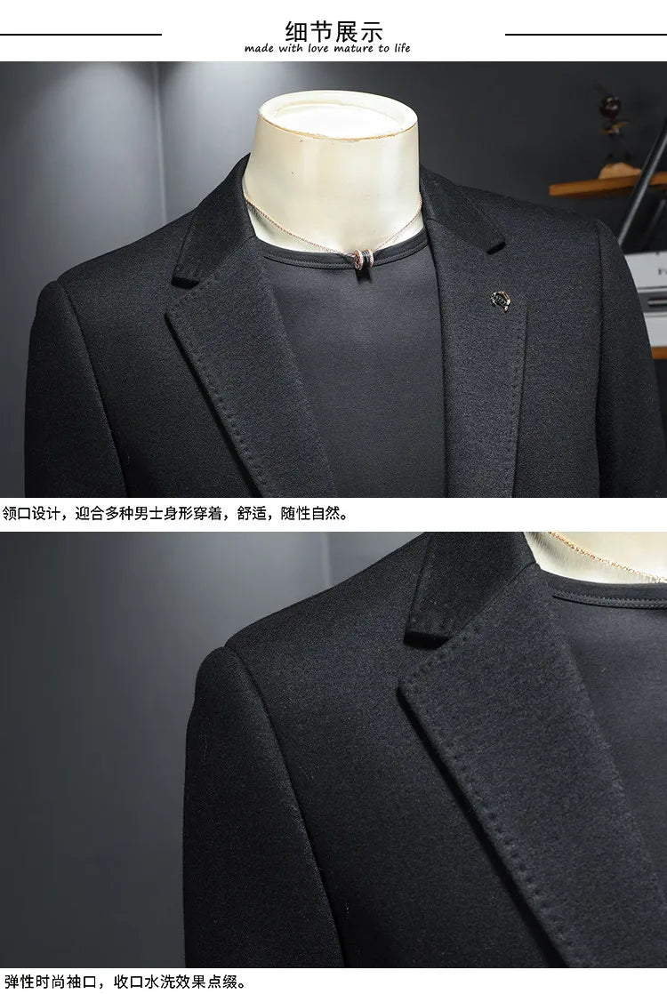 Men's Smart Casual Wool Blend Blazer – Single Breasted Suit Jacket – Black & Coffee