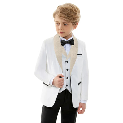 Stylish Jacquard Collar Boys Suits 3 Pieces Jacket Vest Pants Piano Performance Autumn Long Sleeve Kids Tuxedo Sets For Birthday