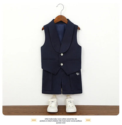 Boys' Summer British Style Suit Vest Set Flower Boy First Birthday Outfit Boys' Children's Day Host Piano Performance Costume