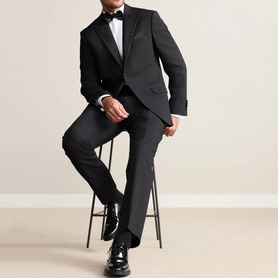 Men Suit Black 2 Pcs Single Breasted With Bright Lapel For Wedding Groom Birthday Banquet Party Prom Business Work Jacket Pants