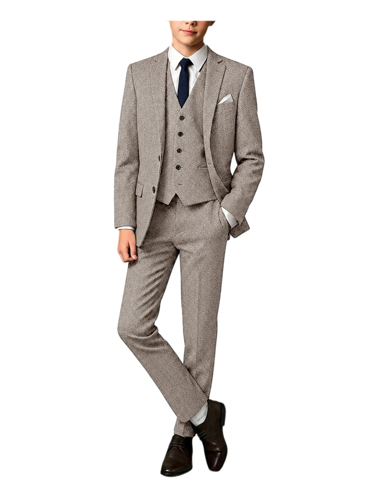 3-Piece Suit Men Herringbone Tweed Slim Fit Blazer Vest Pants Set for Wedding Business Formal