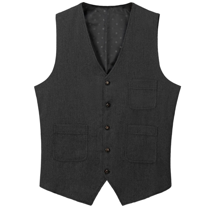 Men's Vest Herringbone Single Button Waistcoat for Wedding Business Casual