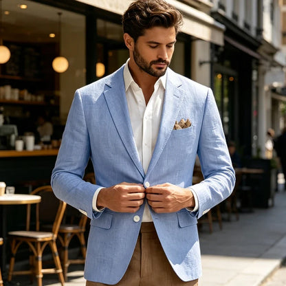 Men's Linen Blazer Notch Lapel 2 Buttons Slim Fit Casual Sport Jacket Lightweight Breathable Summer Business Wedding Daily Wear