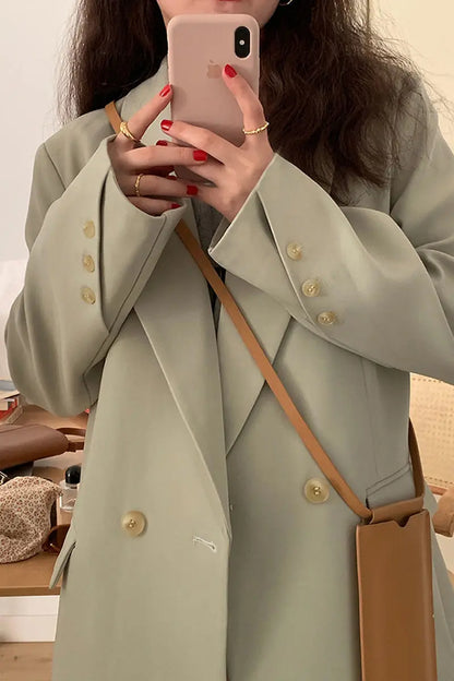 Women's 2025 SS FW Brown Double Breasted Loose Blazer Korean Trendy Casual Workwear Slimming Chic Fashion Internet Hot Jacket
