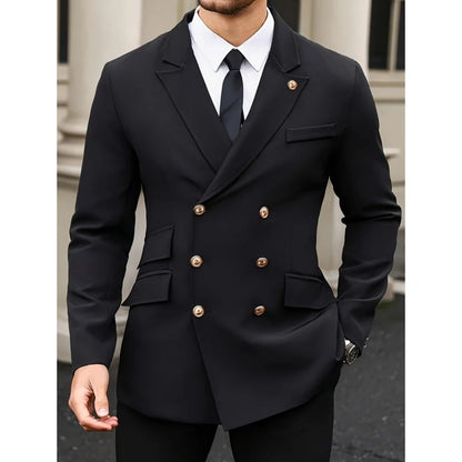 Men Suit 2 Pieces Black Double Button With Lapel For Wedding Groom Party Prom Business Office Work Daily Jacket And Pants