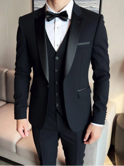Beige Suit Men Business Tuxedos Formal 3 Piece Set Jacket Vest Pants Single Breasted Groom Groomsman Prom Wedding Party 2025 New