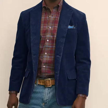 Men's Corduroy Blazer Single Breasted Notched Lapel Business Casual Suit Jacket