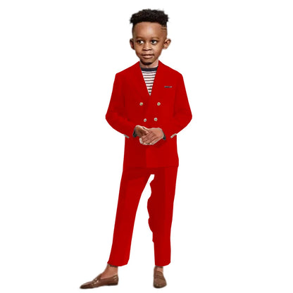 Double Breasted Kids Formal Suit Set 2 Pieces Jacket Pants Handsome Boys Solid Suits Wedding Guest Outfit Performance Tuxedo