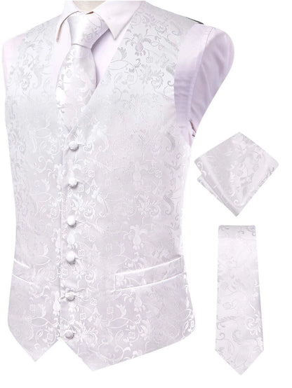 Men's Jacquard Vest 3-Piece Set – Satin Formal Waistcoat with Tie & Pocket Square for Weddings