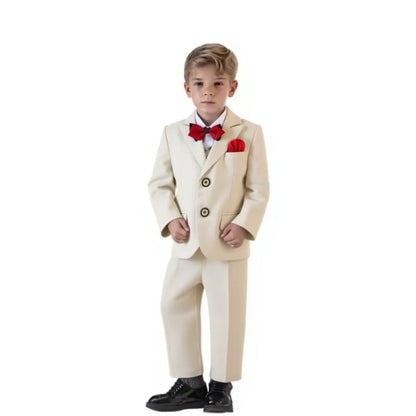 Boys Slim Fit Suit Set Kids Wedding Birthday Outfit Children's Performance Costume With Jacket Vest Pants Bowtie+Pocket Towel