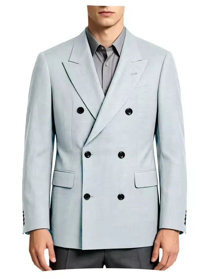 Men's Business Casual Linen Formal Suit Slim-fit Double-breasted Wedding Groom's Dress Party Daily Commuting