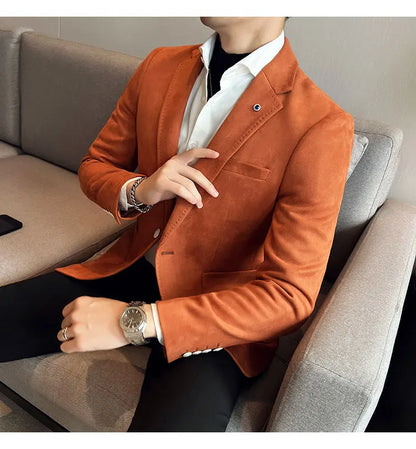 British Style Autumn Suede Business Casual Suit Jacket for Men High Quality Social Office Blazers Wedding Groom Dress Coats