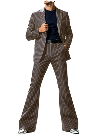 Men's Suit 2-Piece Slim Fit Pinstripe Blazer & High Waist Flared Pants for Business Casual and Formal Occasions