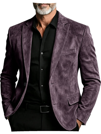 Luxury Men's Suede Blazer Notched Lapel Casual Business Sport Coat Slim Fit Gentleman Formal Wedding Office Suit Jacket Autumn
