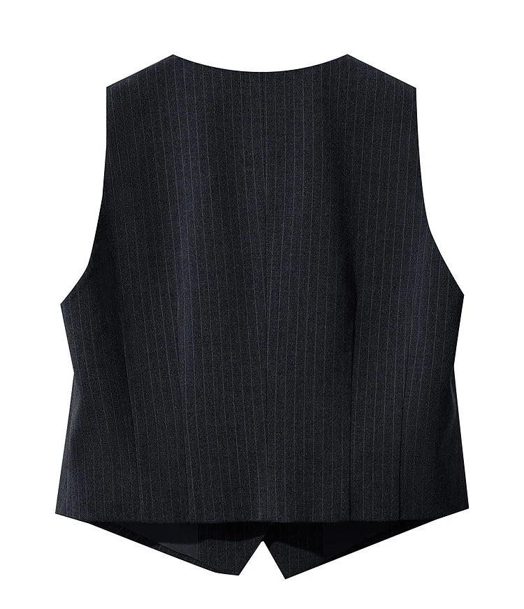 Women's Vest 2025 Autumn New V-neck Single Breasted Striped Sleeveless Vest Women Office Short Elegant Top Female 12523090