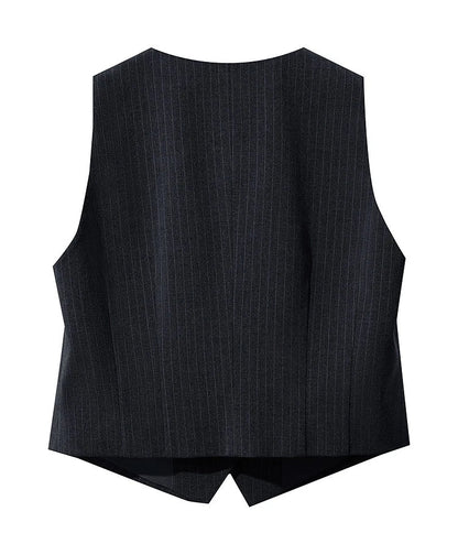 Women's Vest 2025 Autumn New V-neck Single Breasted Striped Sleeveless Vest Women Office Short Elegant Top Female 12523090