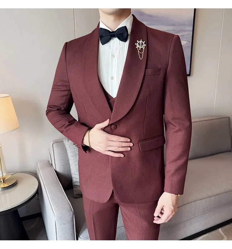 Men's Slim Fit 3-Piece Suit for Weddings, Parties & Formal Occasions – White, Red, Black