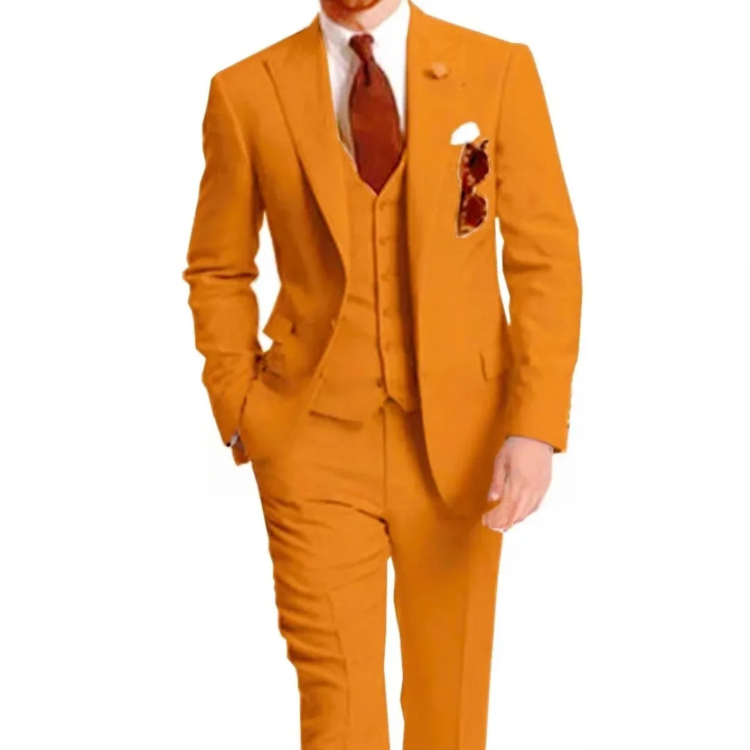 Men's Slim Fit Peak Lapel Wedding Suits 3-Piece Fashion Solid Formal Business Wear Blazer Vest Pants Groom Tuxedo Costume Homme