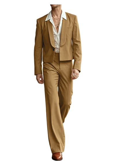 Men's 2-Piece Suit Set – Cropped Blazer & High Waist Flare Pants | Shawl Lapel Tuxedo for Formal & Party Occasions