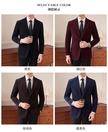 2026 Autumn Winter Velvet Casual Suit Jacket for Men High-quality Slim Fit Social Banquet Wedding Groom Blazers Men Clothing