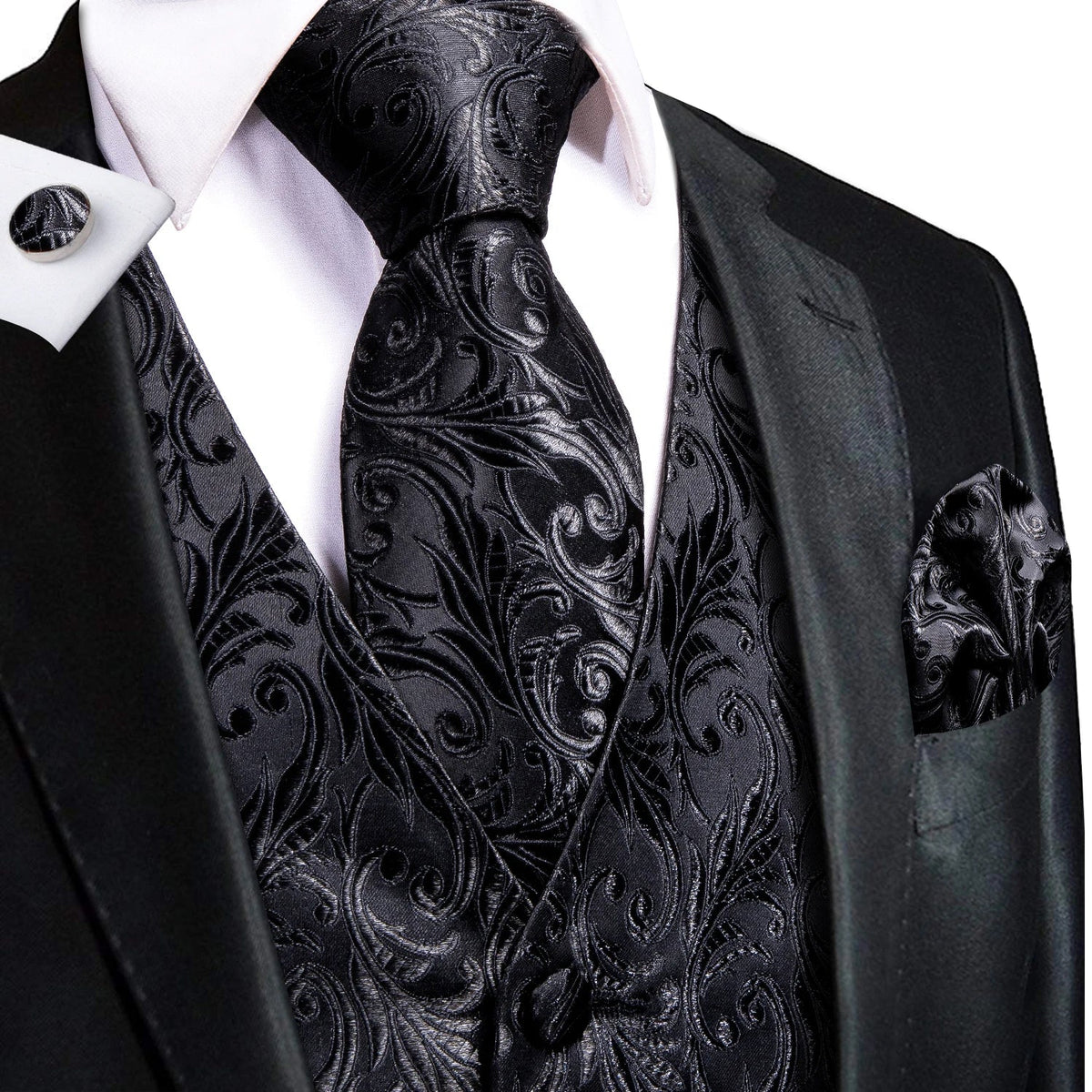 Men's Vest Paisley Jacquard Set with Necktie Pocket Square and Cufflinks for Weddings and Formal Events