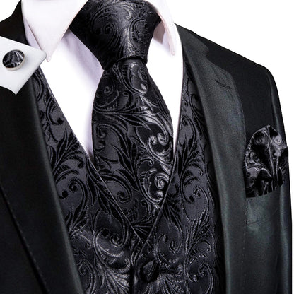 Men's Vest Paisley Jacquard Set with Necktie Pocket Square and Cufflinks for Weddings and Formal Events