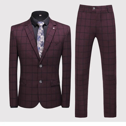 Men's Suit Set – Blazer, Vest & Trousers – British Grid Smart Casual for Business & Weddings