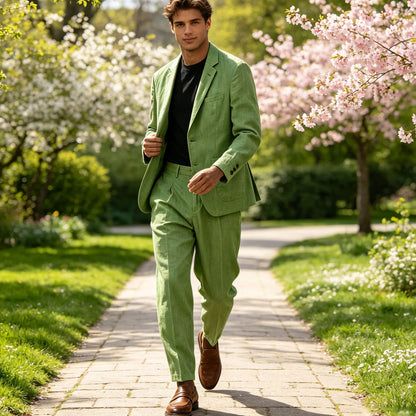 Men's Linen Blend 2-Piece Suit Notched Lapel Slim Fit – Casual Summer Beach Wedding Set