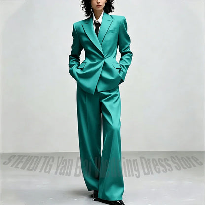Casual Women Suit Trendy Solid Black Long Sleeve Lapel Straight Fashion Jacket Pants All-Match Shopping Street Style Daily Wear