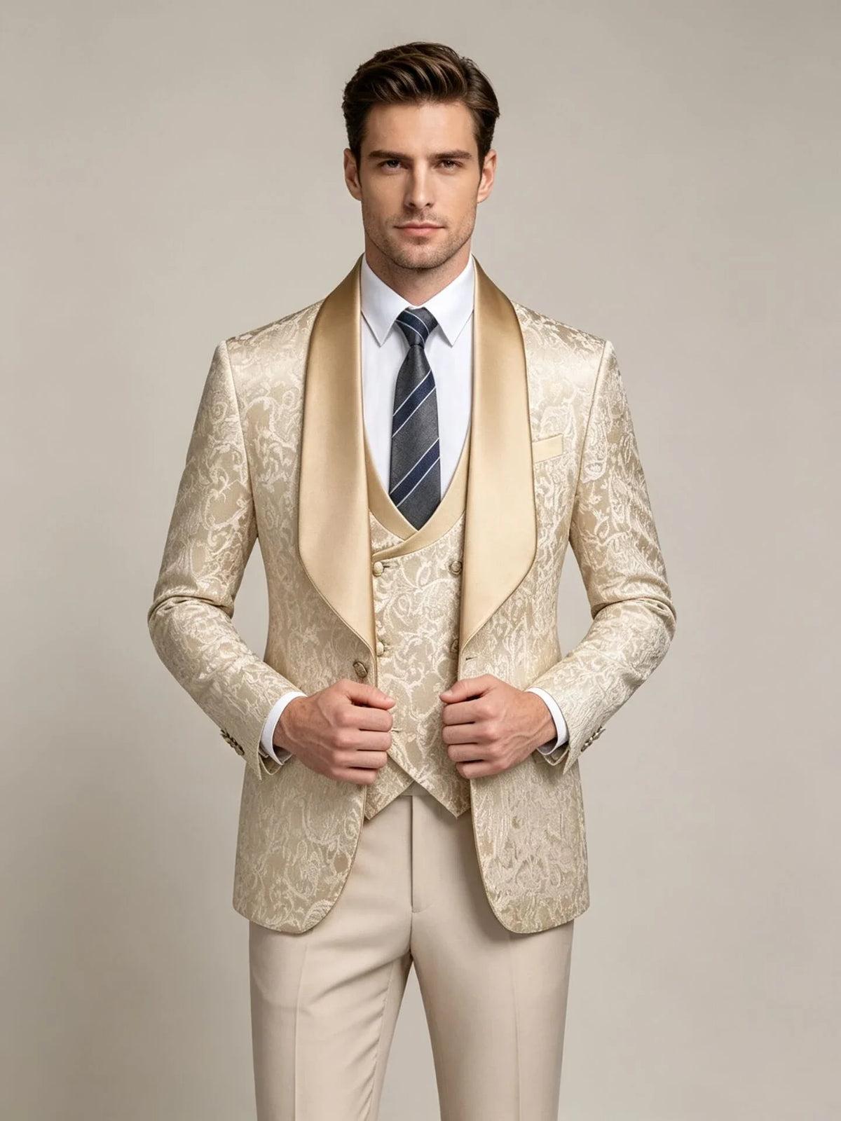 Costume de mariage Jacquard de haute qualité pour homme, robe de soirée, blazer, gilet et pantalon, coupe ajustée, élégant costume de bal