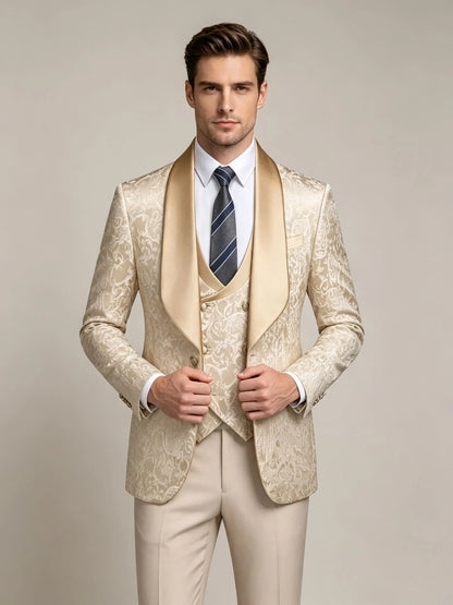 Costume de mariage Jacquard de haute qualité pour homme, robe de soirée, blazer, gilet et pantalon, coupe ajustée, élégant costume de bal