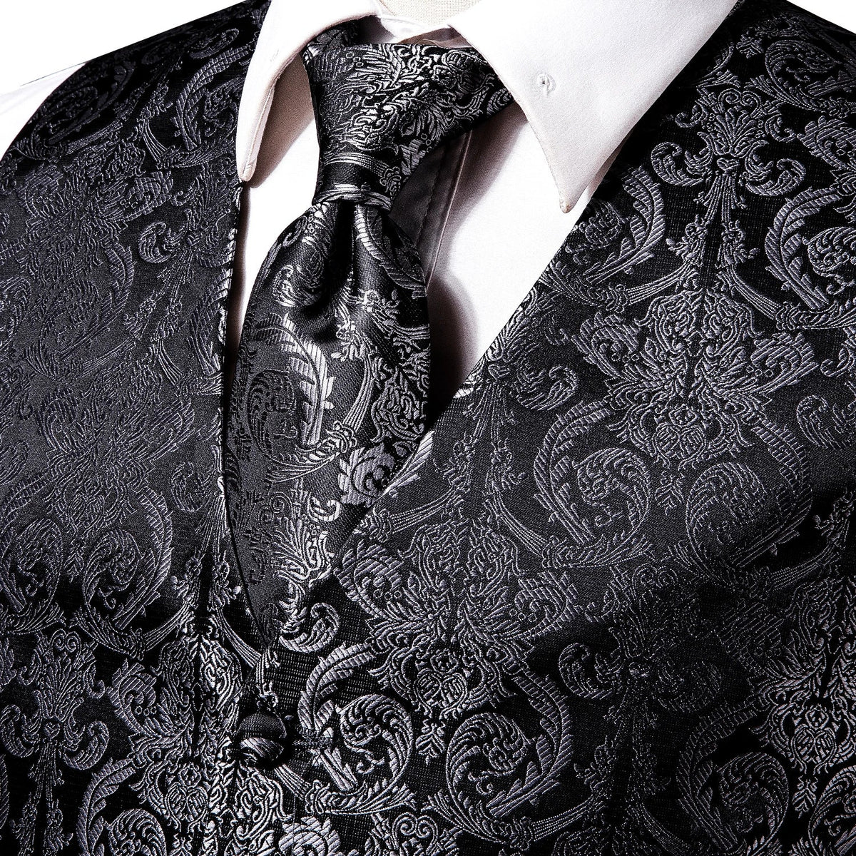 Men's Floral Paisley Vest and Tie Set – Formal Waistcoat with Necktie and Pocket Square for Weddings and Business Events