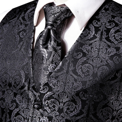 Men's Floral Paisley Vest and Tie Set – Formal Waistcoat with Necktie and Pocket Square for Weddings and Business Events