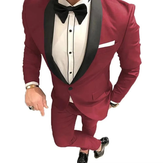 Solid Men Suits Wedding Suit Bridegroom Business Groom Tuxedos Formal 2 Pieces Male Blazers Pants Best Man Suits for Party