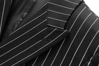 Fashion Men Double Breasted Striped Suit 2 Piece Black / Wine Red Homme Business Social Wedding Party Blazers and Trousers