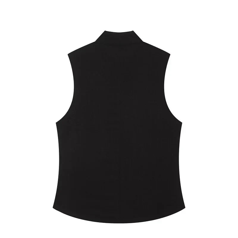 Button Up Vest Tops For Women Sleeveless Office Wear Khaki Crop Black Top Slim Fit Casual Waistcoat Top Zip Up Women’s Tops