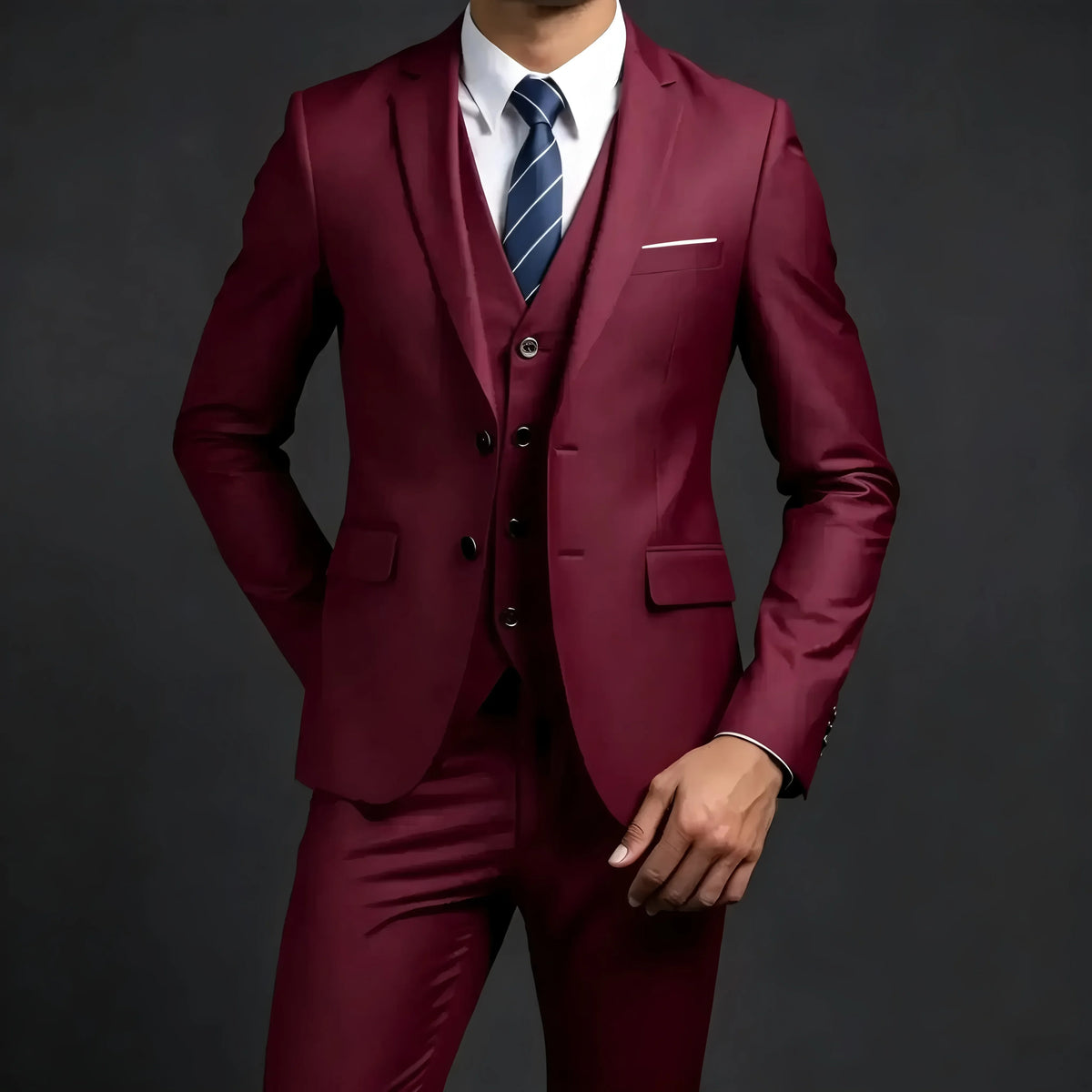 Men's Solid Color 3 PCS Business Suit Set High Quality Blazer Jacket Vest Trousers Wedding Banquet Groom Best Man Formal Outfit