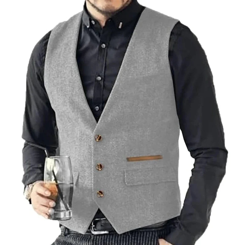 Men's Formal Vest Single Breasted Tweed Herringbone for Weddings & Banquets
