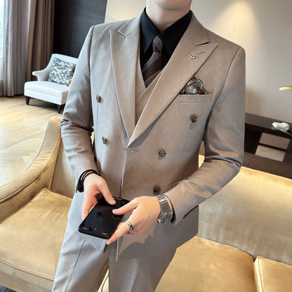 Men's Double Breasted Three Piece Wedding Suit – Slim Fit Smart Casual