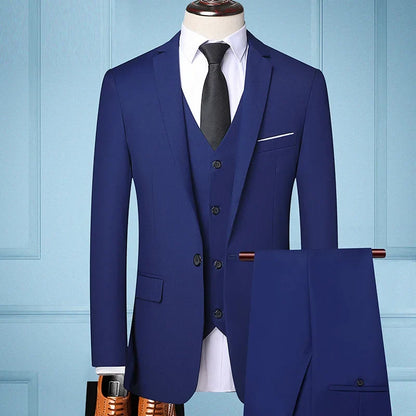 Men's 3-Piece Suit Slim Fit Single Breasted Blazer Vest Pants for Formal and Wedding Occasions