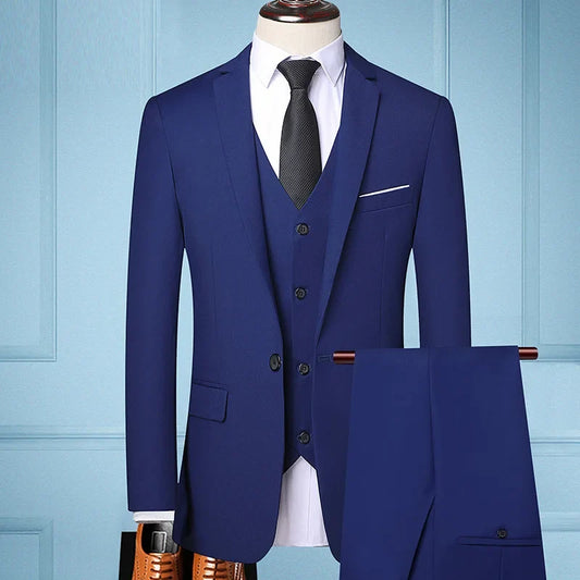 Men's 3-Piece Suit Slim Fit Single Breasted Blazer Vest Pants for Formal and Wedding Occasions