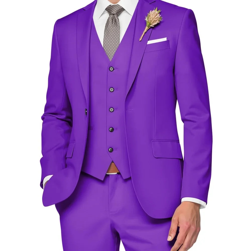 Costume de Mariage Formel pour Hommes Élégant Haut de Gamme Slim Fit 3 Pièces Blazer Gilet Pantalon Business Décontracté pour Soirée Dansante