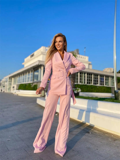 Ladies Pink Suits 2 Pieces Business Women Pants Belt Blazer Plus Size Formal Party Office Outfit Customized Wedding Gues