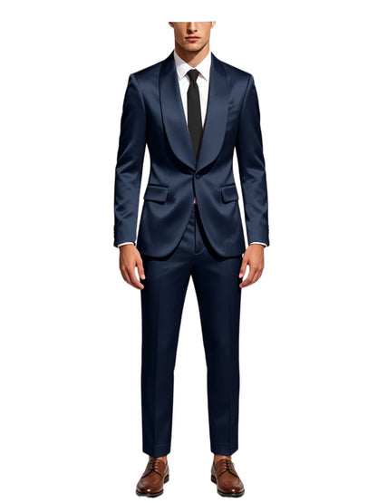 Men's Satin Suit 2-Piece Slim Fit Shawl Lapel Tuxedo for Wedding & Formal Events