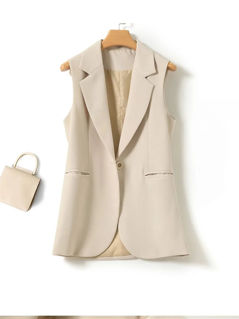 New Fashion Korean Women Vest Spring Autumn Suit Vest Sleeveless Jacket Cardigan Slim Fit Waistcoat High Quality Office Clothing