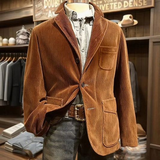 Men's Solid Color Corduroy Suit Jacket Warm Business Casual Cardigan Spring Autumn Corduroy Blazer Coat for Men
