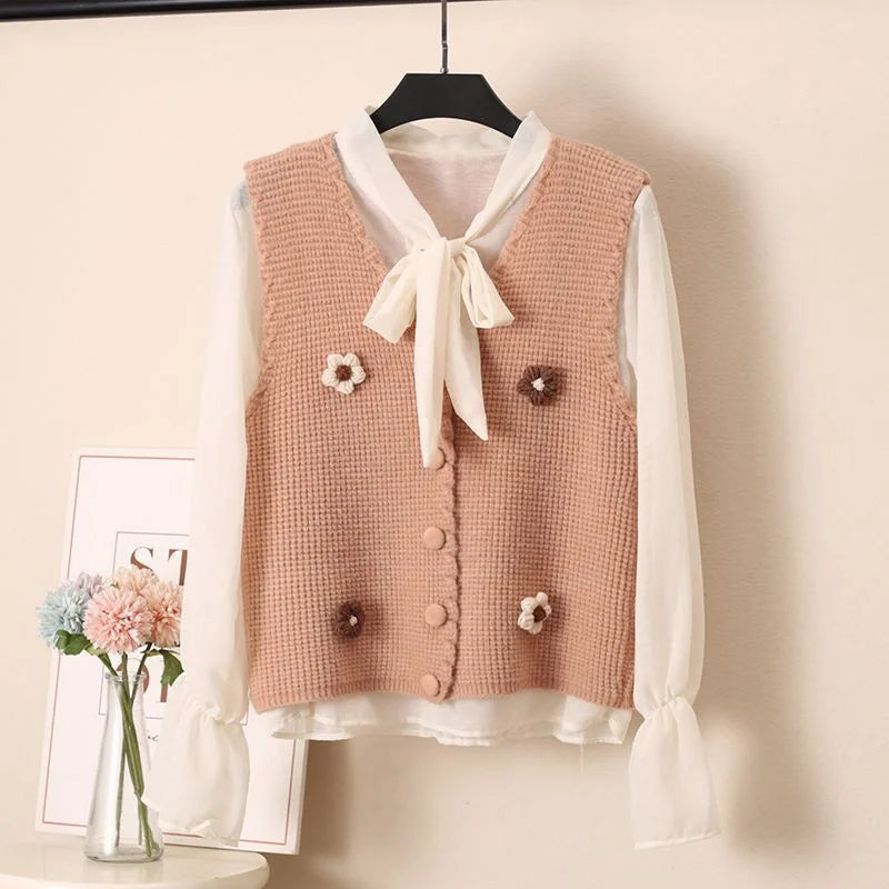 Women Knitted Tank Top Autumn New Sweet And Fresh Short Loose Sleeveless Sweater Cardigan Women's Knitted Vest