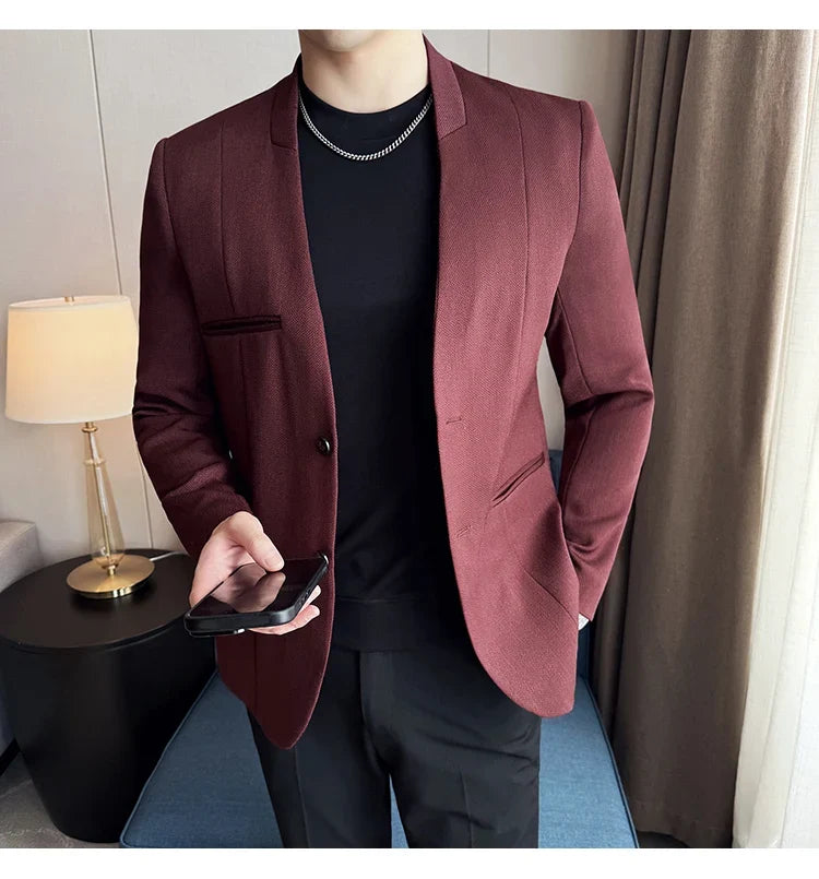 Chinese Style Collarless Suit Jacket Men Fashion Slim Fit Versatile Blazers Male Casual Business Wedding Groom Dress Jacket 2025